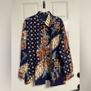 T26- BATIK SEMAR Navy Floral Button-Up Shirt